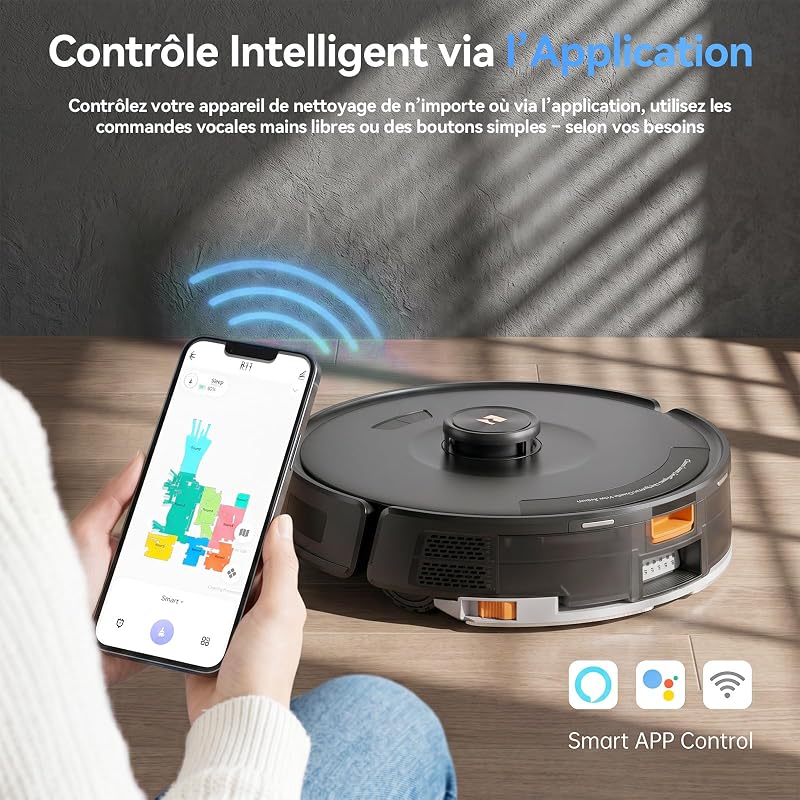 D8 Pro Robot Aspirateur Laveur, 38000Pa Robot Aspirateur avec Station d'Aspiration 4L, Anti-Enroulement des Poils, Navigation LiDAR, Robot 4-en-1 Aspirateur-Laveur pour Sols/Moquette