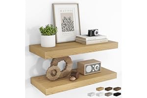 RICHFOCUS 24Inch Floating Shelves for Wall 2 Pack Shelves for Bedroom|Kitchen|Bathroom Wall Mounted Rustic Wood Floating Shelf with Invisible Brackets for Books|Storage|Decor, Oak