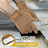 HANDLANDY Leather Work Gloves Cowhide Dexterity Breathable Back L Brown (L) view 5