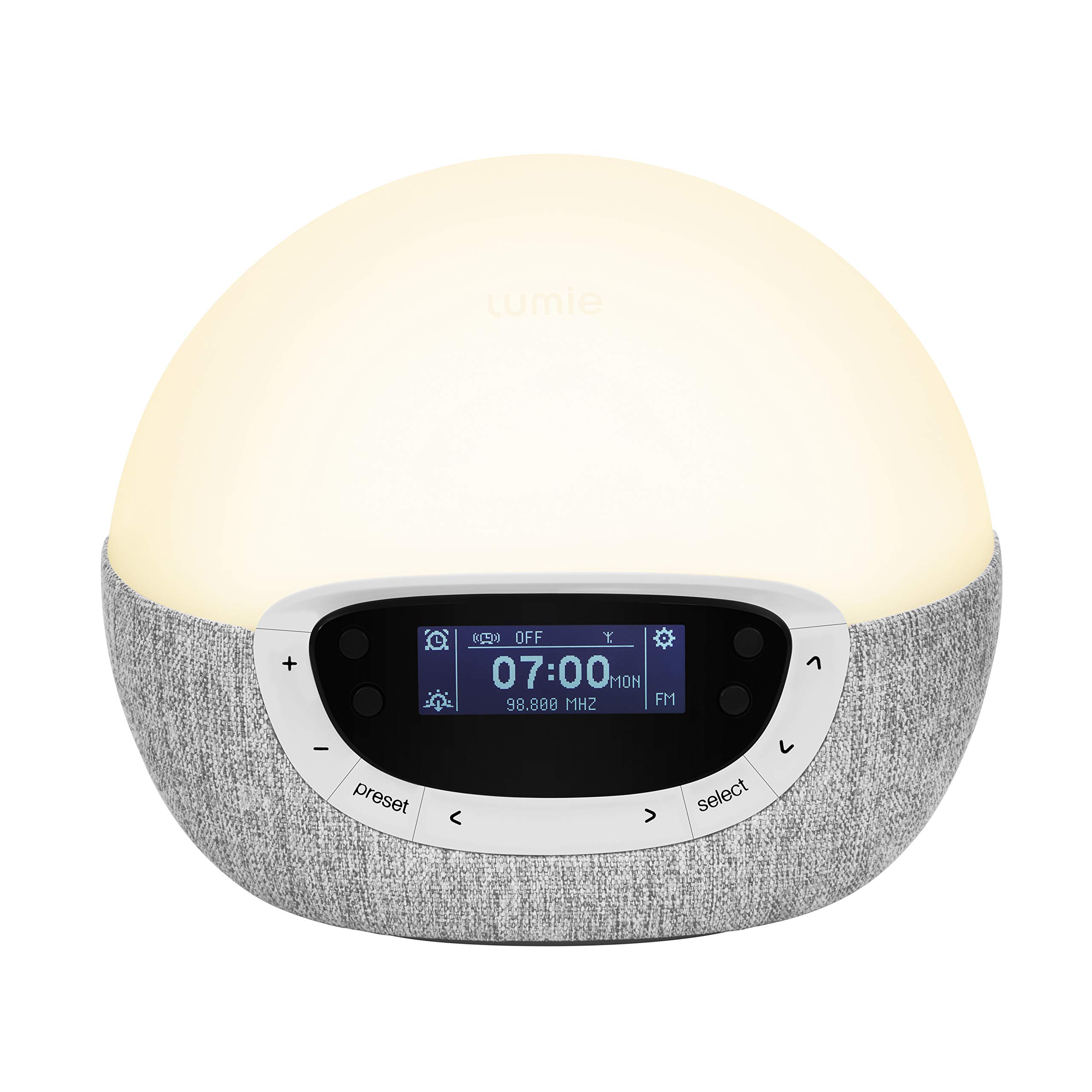 Lumie Bodyclock Shine 300 - Wake-up Light Alarm Clock with Radio, 15 Sounds and Sleep Sunset, White