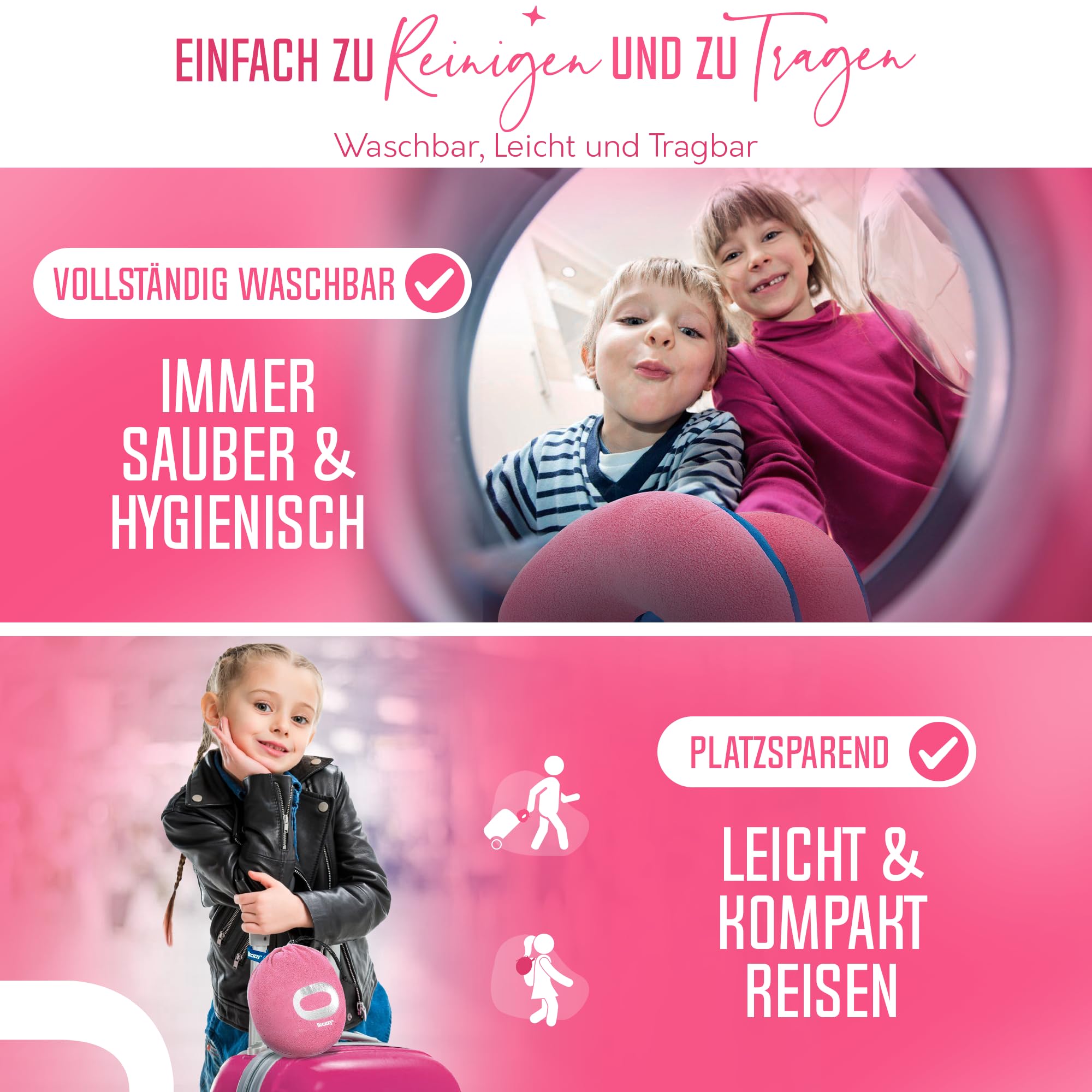 BCOZZY Kinder (3-7 J.) Auto Nackenkissen – Patentiertes Reisekissen für Kopfstütze im Kindersitz, Flugzeug und beim Schlafen auf Reisen. Weich. Verstellbar. Waschbar. Mit Tragetasche. Klein, Blau 8