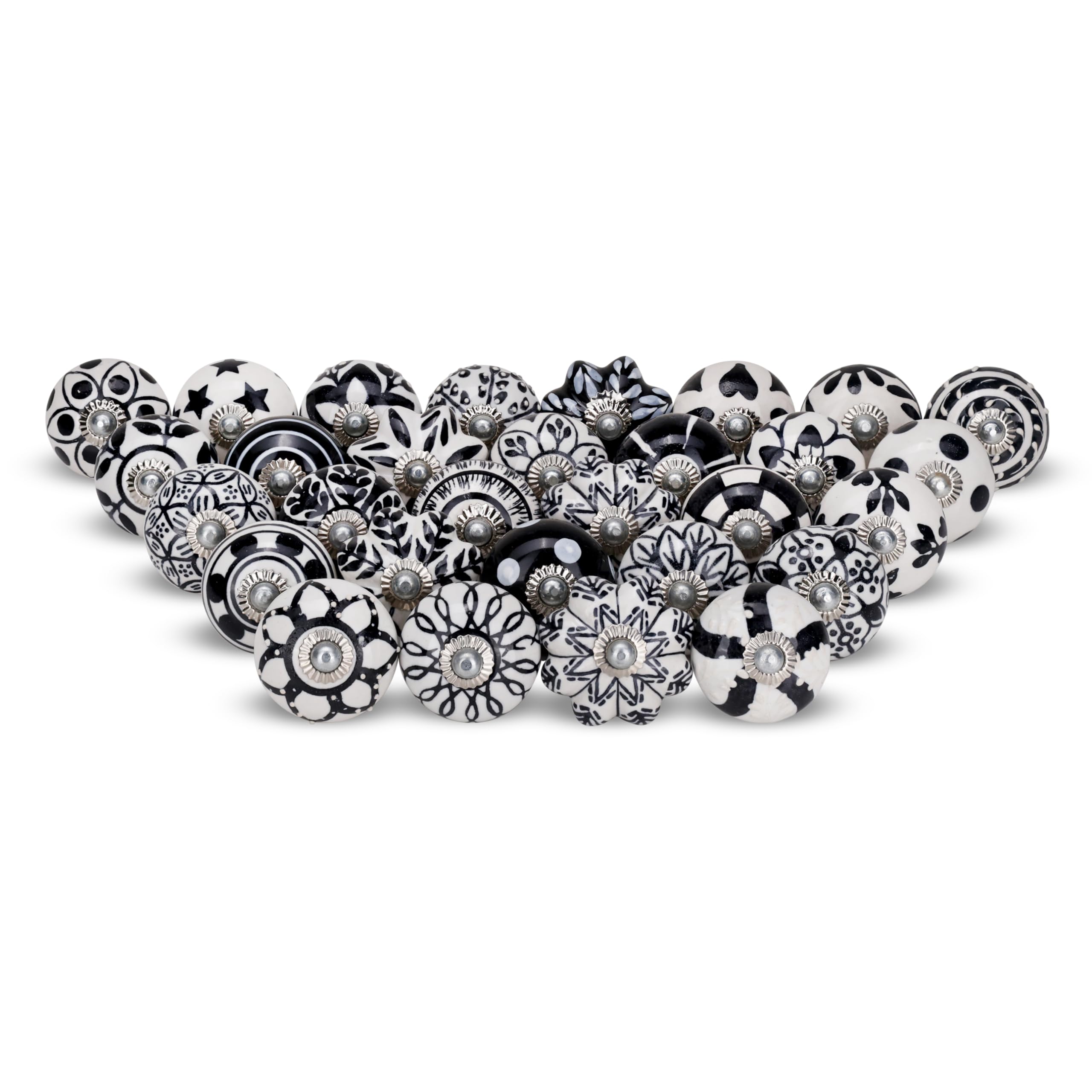 FURNISHFUL FINESSE Cabinet Multicolor Assorted Ceramic Drawer Pull Handle Kitchen Cupboard Wardrobe Black Knob Boho Room Decorative Dresser Drawers Knobs-Pack of 30 — image 1