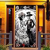 DONCIDAY Halloween Wedding Skeleton Door Cover Mexican Dia DE Los Muertos Decorative Banner, Day of The Dead Scary Theme Party Supplies for Front Door Office Decorations