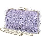 MAOFENG Women Ostrich Feather Tote Bag Fluffy Purse Clutch Feather Shoulder Crossbody Bag Evening Handbag for Wedding Party