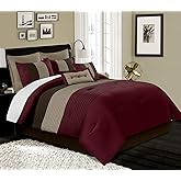 Chezmoi Collection Loft 8-Piece Luxury Striped Comforter Set (Queen, Burgundy/Coffee/Brown)