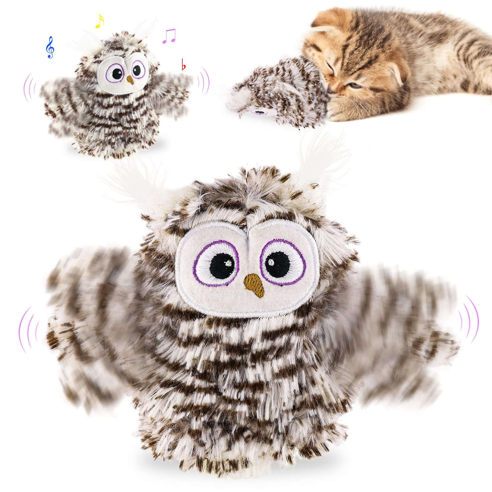 DESIMTION Interactive Cat Toy, Cat Toys with Flapping Wings, Sounds & Squeaks, Rechargeable, 3 Vibration Modes, Prevent Boredom