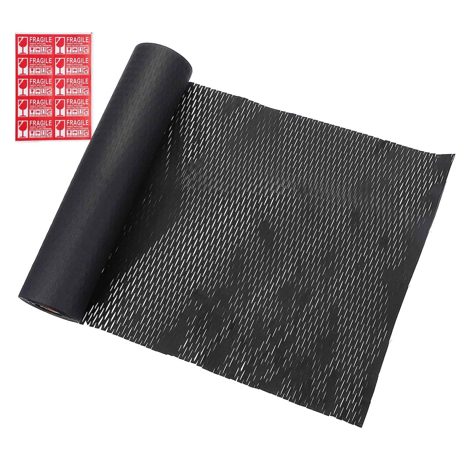 PATIKIL 12" x 105' Honeycombs Packing Paper, Packing Paper Wrap Sheets Roll with Fragile Stickers for Moving Packaging Shipping Supplies Protective, Black