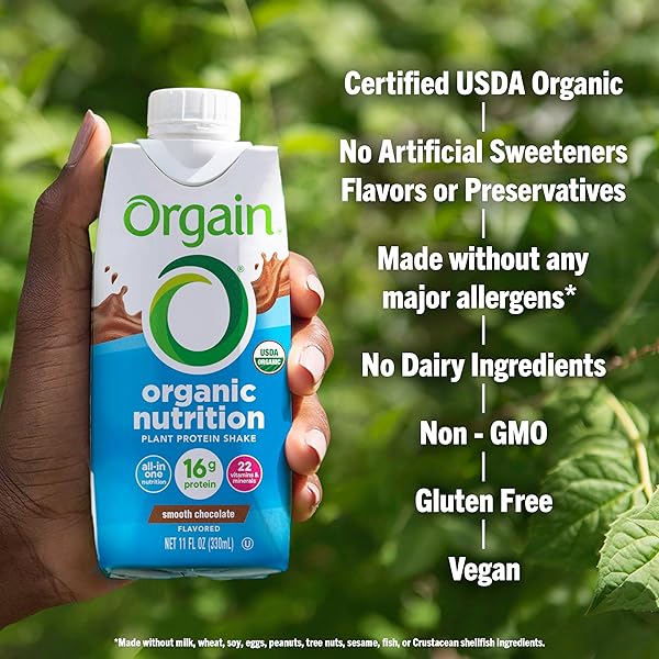 ORGAIN ORGANIC NUTRITIONAL VEGAN PROTEIN SHAKE, SMOOTH CHOCOLATE – 16G PLANT BASED PROTEIN, MEAL REPLACEMENT, 22 VITAMINS & MINERALS, FRUITS & VEGETABLES, GLUTEN FREE, NON-GMO, 11 FL OZ (PACK OF 12)