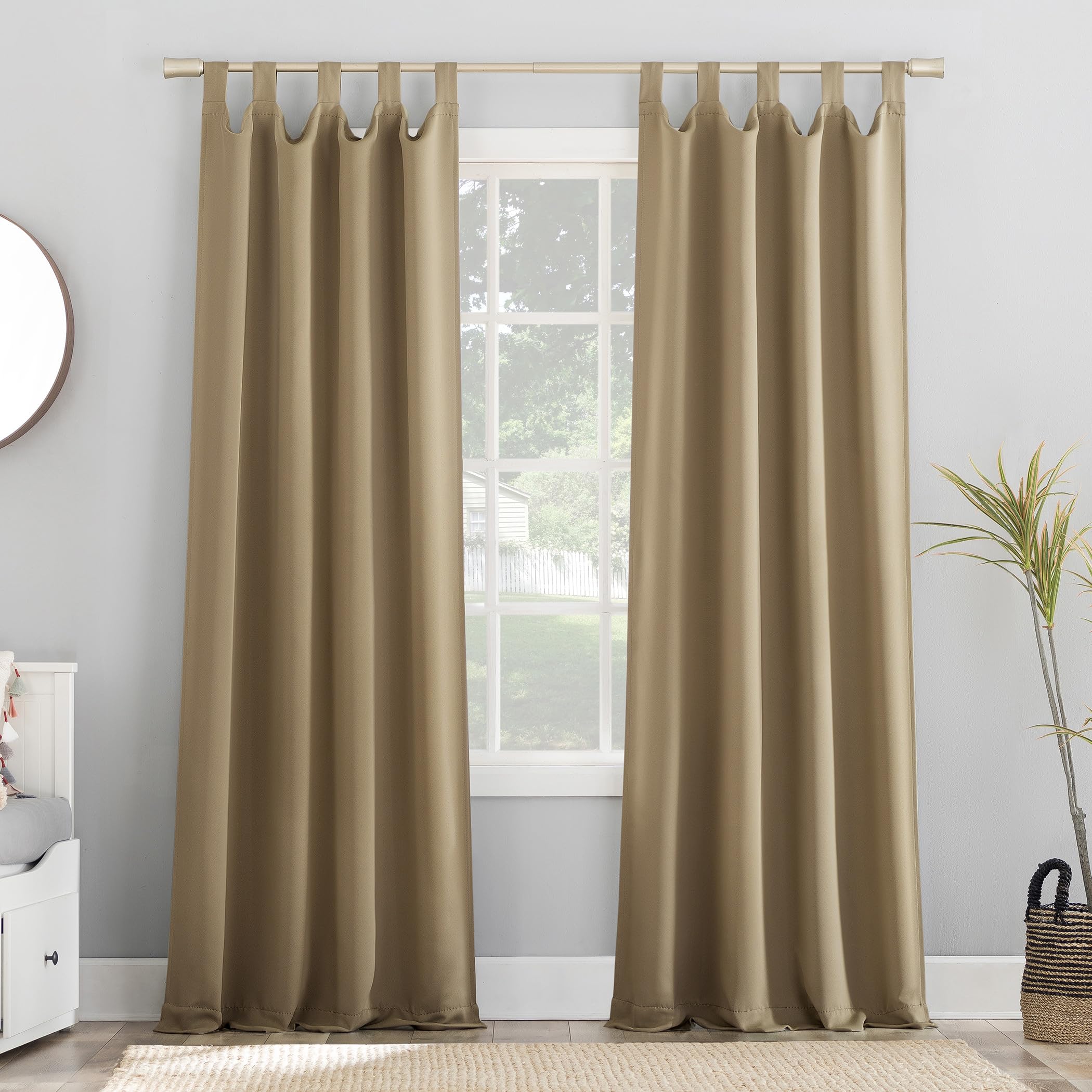 Sun Zero Easton Energy Saving Blackout Tab Top Curtain Panel, 40" x 63", Taupe