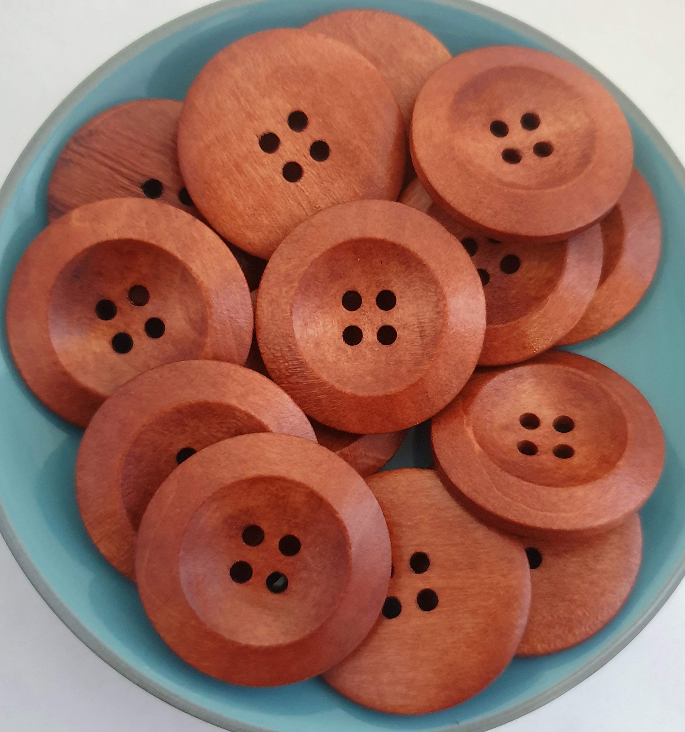 MajorCrafts® 16pcs 30mm Dark Ginger Brown Deep Circle Design 4 Holes Round Wooden Large Sewing Buttons Needlework Embellishments