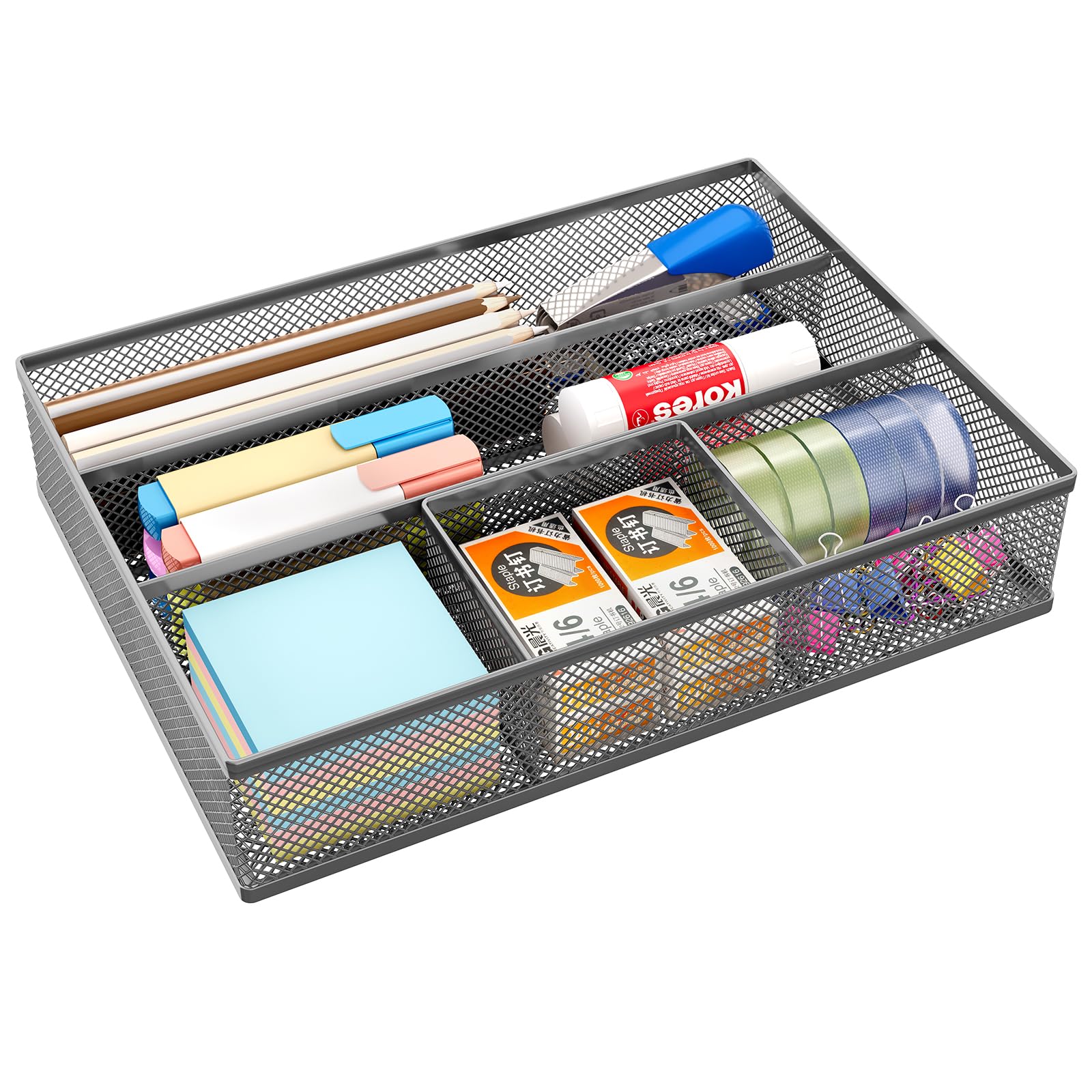 EasyPAG Mesh Drawer Organiser Tray Desk Draw Tidy Office Stationery Storage Pen Holder,Silver