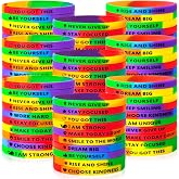 100 Pieces Ultra Thin Motivational Wristbands Friendship Bracelets Colored Inspirational Quotes Wristbands with Positive Affirmations Gifts （Rainbow color）