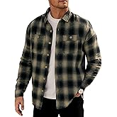 VOGSTART Men Fleece-Lined Button Shirt Flannel Plaid Warm Winter Casual Jacket with Flap Pockets (S-3XL)