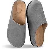 Suede Boston Clogs for Women and Men with Arch Support Potato Mules Shoes, Soft Cork Footbed Slip on Comfort Home Sandals Slippers
