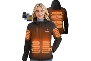 SOLJIKYE Heated Jacket for Women with 12V 20000 mAh Battery Pack, Women's Winter Jackets Soft Shell Electric Heated Coat, Black, Size M