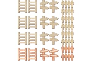 Halandar 24 Pcs Fairy Door Wooden Garden Doors Craft Mini Fences Ladders Roadsigns DIY Kit Unfinished Miniature Door Unpainted Fairy Window Accessories for Wall Home Party Event Decoration