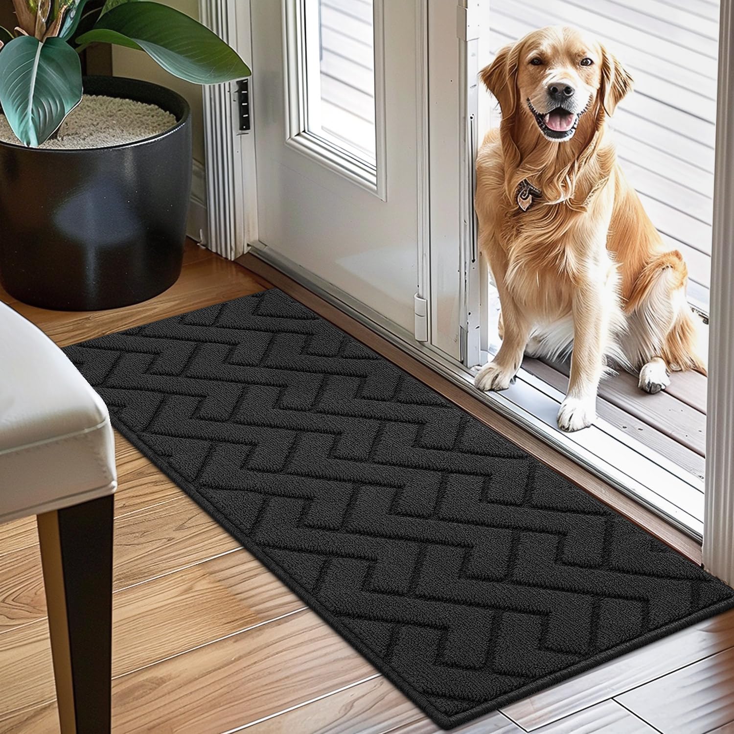Photo 1 of hicorfe Indoor Doormat,Front Back Door Mat Rubber Backing Non Slip Door Mats 20"x48" Absorbent Resist Dirt Entrance Doormat Inside Floor Mats for Entryway Wash Low-Profile(Charcoal)