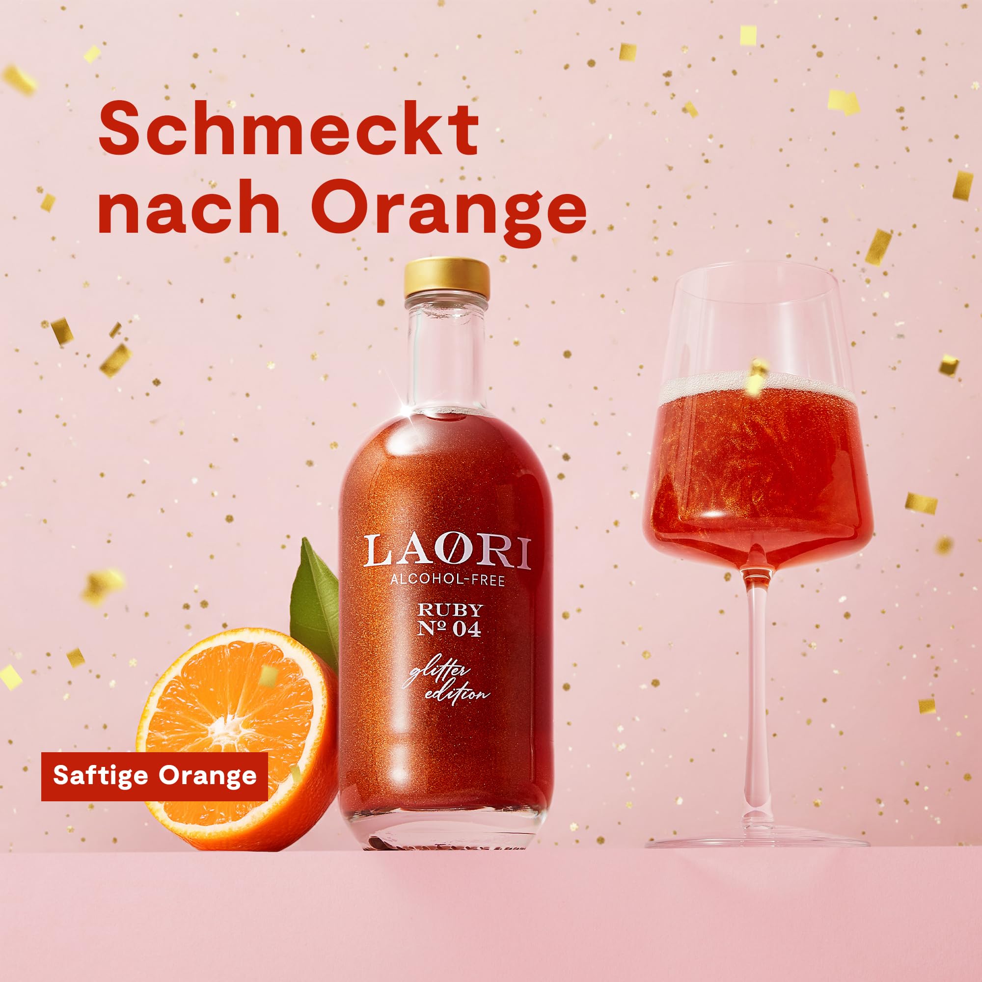 Laori Alkoholfreier Glitzer Spritz | Alkoholfreier Aperitif mit Glitzer ohne künstliche Aromen | Pflanzliche Farbstoffe | Perfekt für Spritz | Geschmack von Orange+Grapefruit | Nur 65 kcal 4