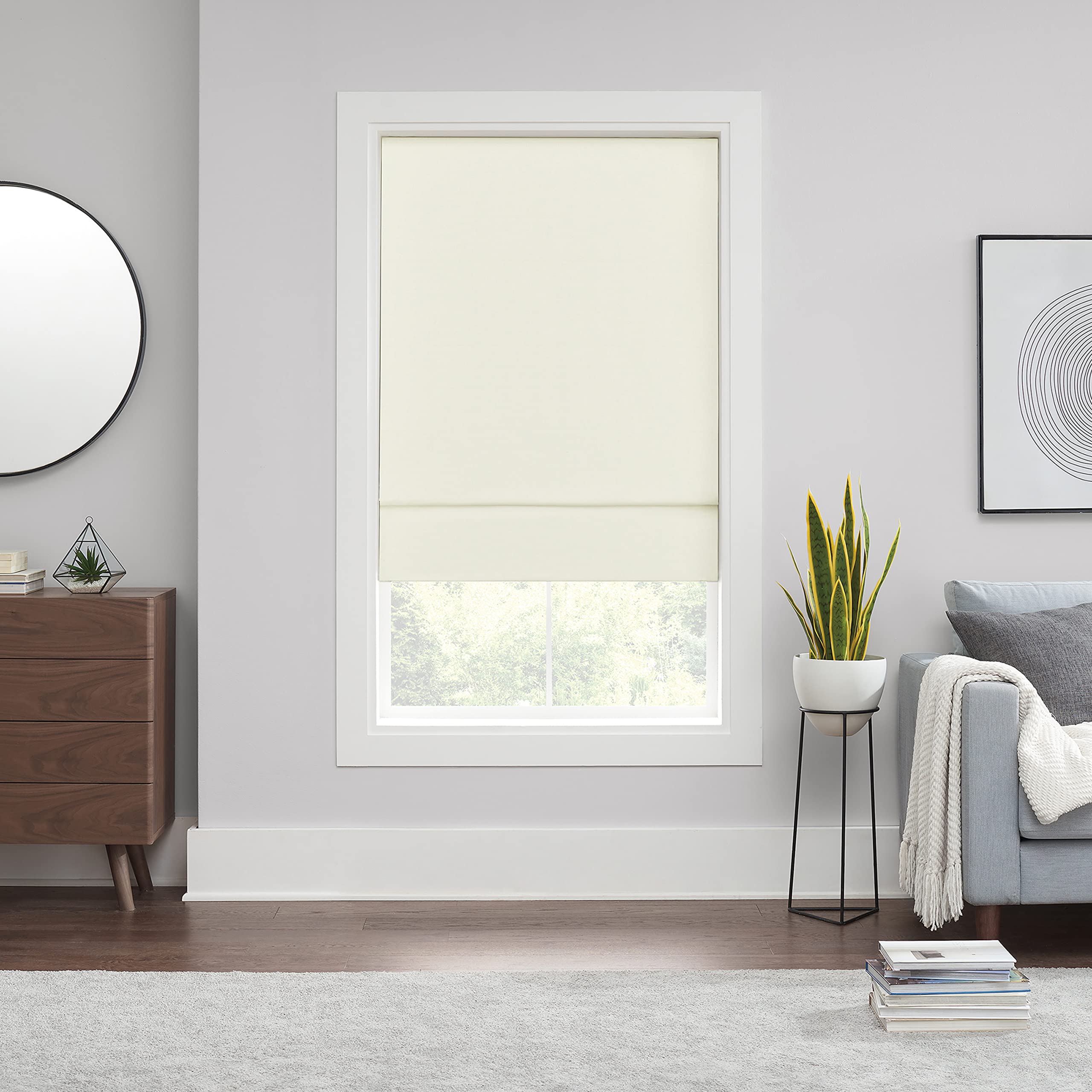 eclipse kylie total privacy blackout cordless lined window roman shade for living room, 27 in x 64 i