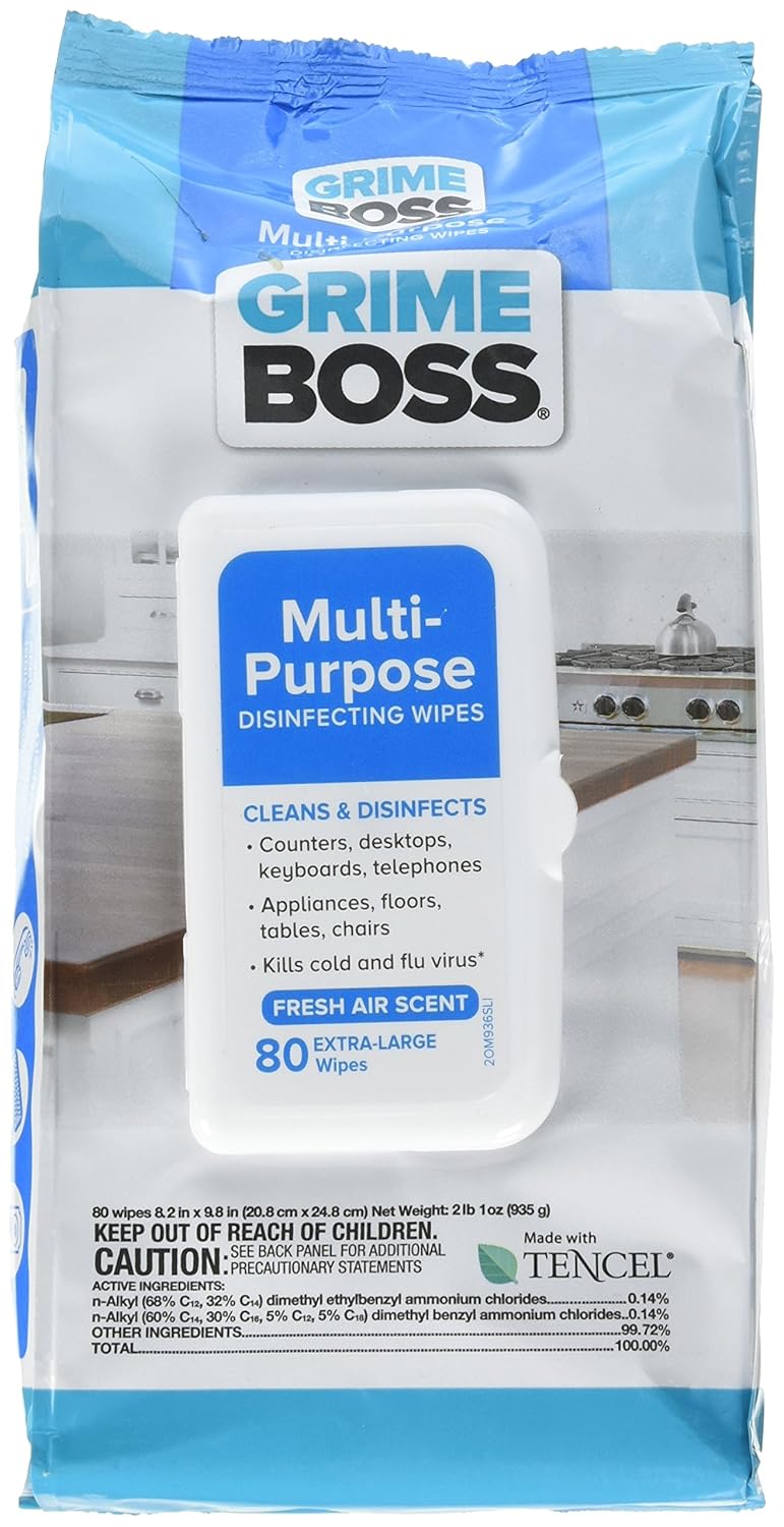 Grime Boss 80 Count Multi Purpose Extra Large Disinfecting Wipes