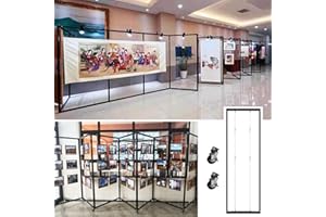 Movable Art Exhibition Display Stand with Wheels, Flexible Folding Painting Show Rack for School/Office/Gallery, Double-Sided