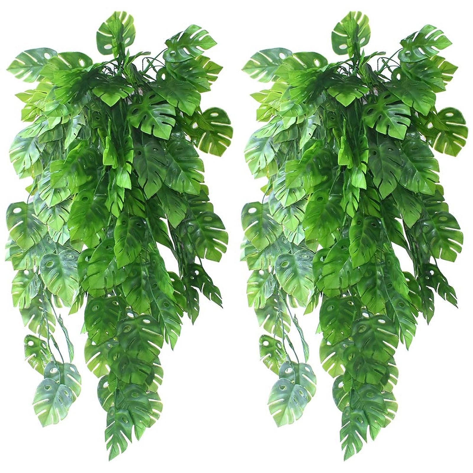 UBERMing 2 PCS Artificial Monstera Leaves Artificial Ivy Leaf Garland Plants Vine Hanging Faux Tropical Monstera Palm Leaves Fake Ivy Plants for Indoor Outdoor Home Garden Wall Décor Hanging Vines