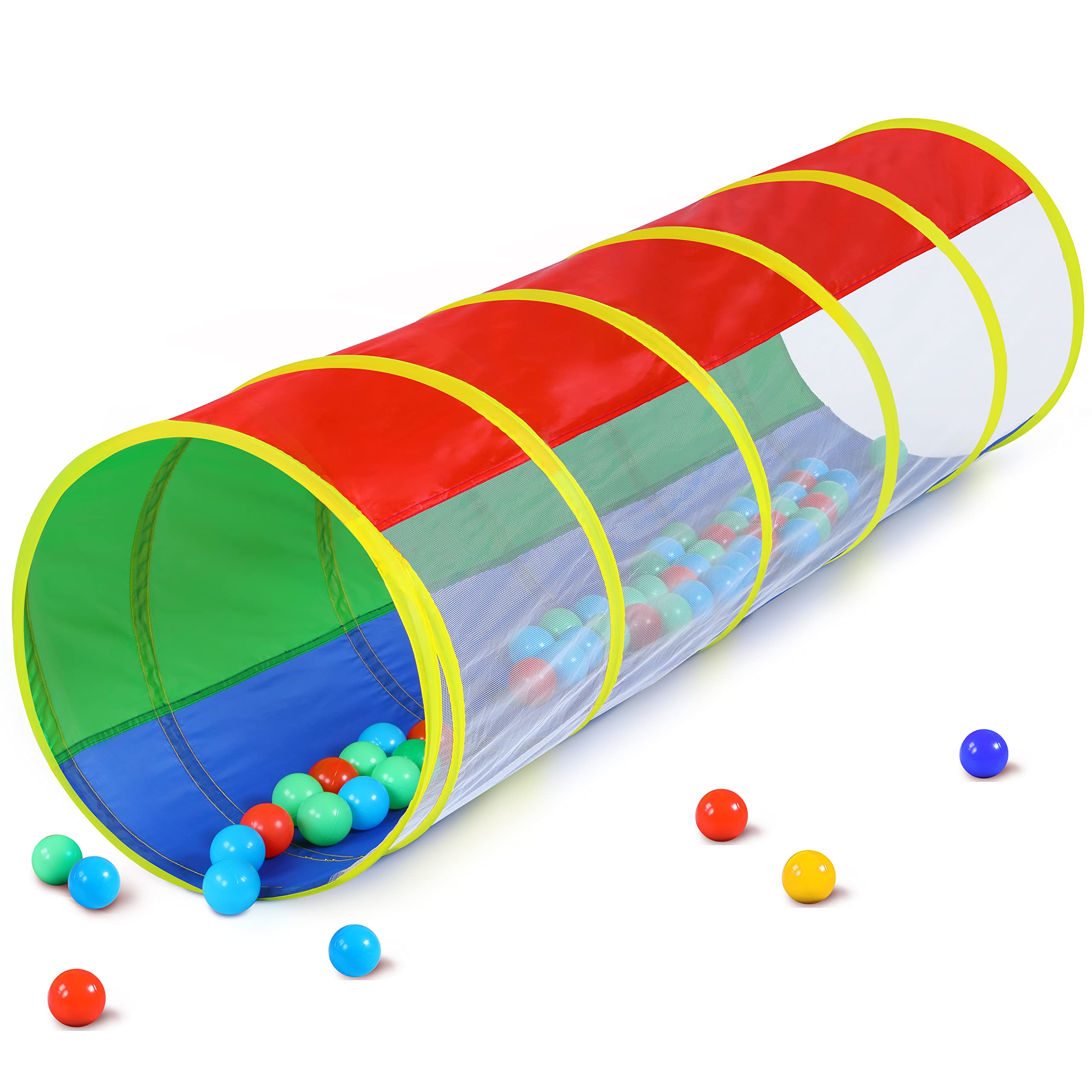 Kids Play Tunnel for Toddlers, 4 Foot Pop Up Crawl Through Tunnel Play Tent for Baby Infant Children or Dog with Mesh Sides, Kids Tunnel Toys or Gift Indoor & Outdoor (Tricolor Mesh Crawling Tunnel)