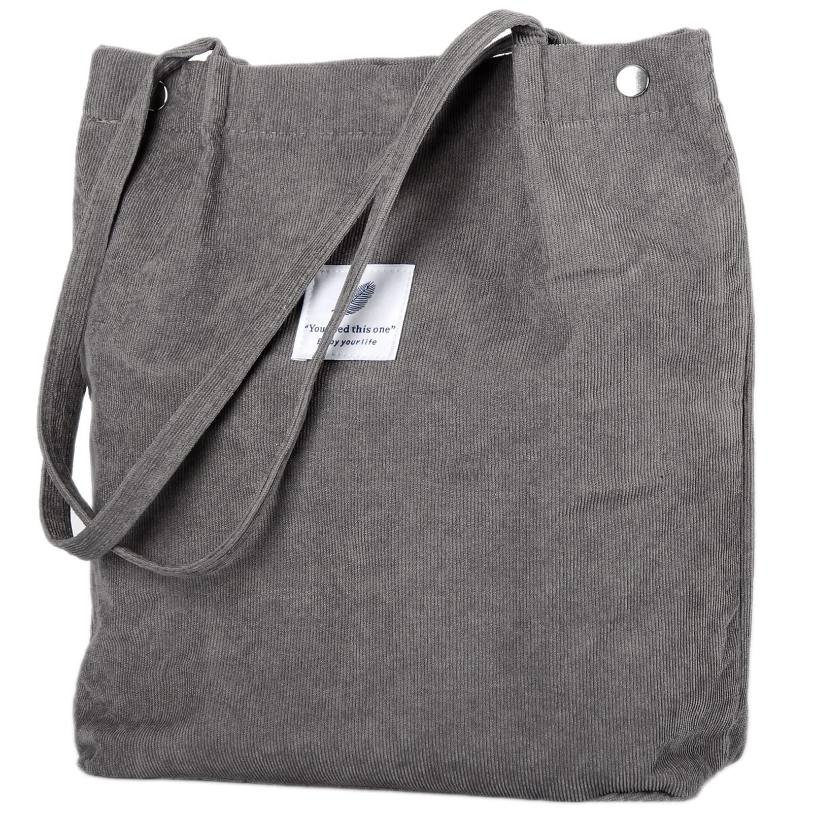 Photo 1 of Corduroy Tote Bag Cute Tote Bags for Women Shoulder Bag with Inner Pocket for Work Beach Travel and Shopping Grocery (Dark Grey)