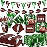 178Pcs Football Party Supplies Includes Dinner Plates, Dessert Plates, Napkins, Cups,Banner and Touchdown Tablecloth for Football Birthday Gameday Tailgate Party Decorations Serve 25