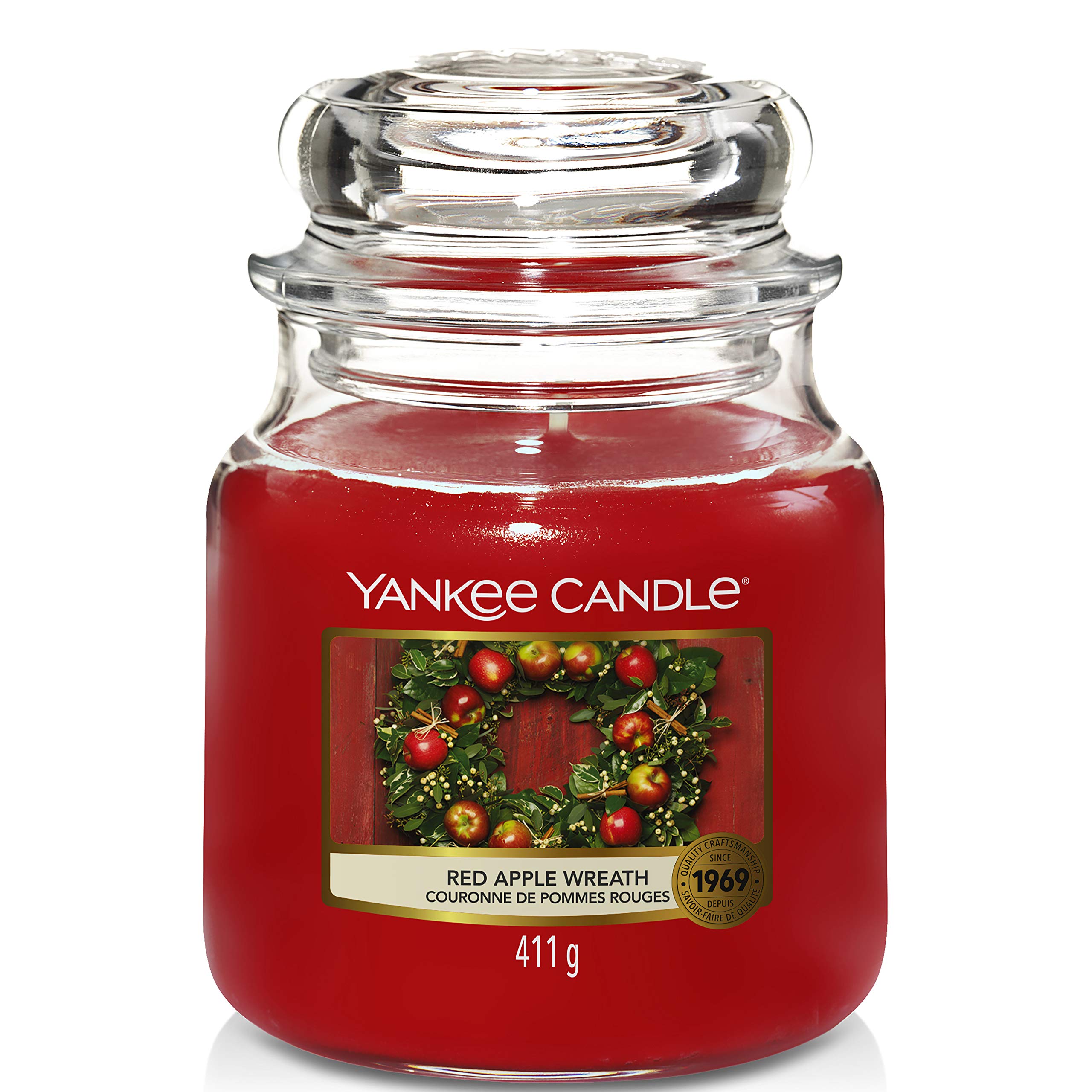 Yankee Candle Scented Candle | Red Apple Wreath Medium Jar Candle| Burn Time: up to 75 Hours