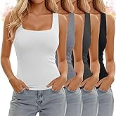 Yearntown 4 Pack Women's Thermal Fleece Sleeveless Tank Tops, Square Neck Slim Fit Camisole Warm Base Layer Underwear Vest