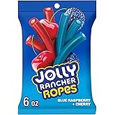 JOLLY RANCHER Ropes Blue Raspberry &amp; Cherry Candy Bag, 6 oz | Blue Raspberry and Cherry Fruit Flavored Ropes, Kosher Chewy Candy with Soft Filling, Shareable Bag, 6 oz