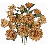 GhuaH 3 Pcs Fall Flowers Artificial for Decoration Autumn Silk Flowers Arrangement Fall Floral Bouquet Autumn Colors Faux Flowers for Vase Table Centerpieces Thanksgiving Home Decor Bridal Wedding