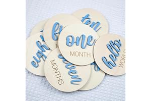 OENIZI Baby Monthly Milestone, Wooden Baby Milestone Signs, Monthly Milestone Wood Discs, Baby Milestone Discs (Blue)