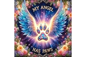 ZHUDENGXJL My Angel Has Paws 5D Diamond Painting Kits for Adults, Angel Wings Flowers Diamond Art Kit for Beginner, DIY Full Round Diamond Art Craft Kits for Adults for Home Wall Decor 12x12 Inch