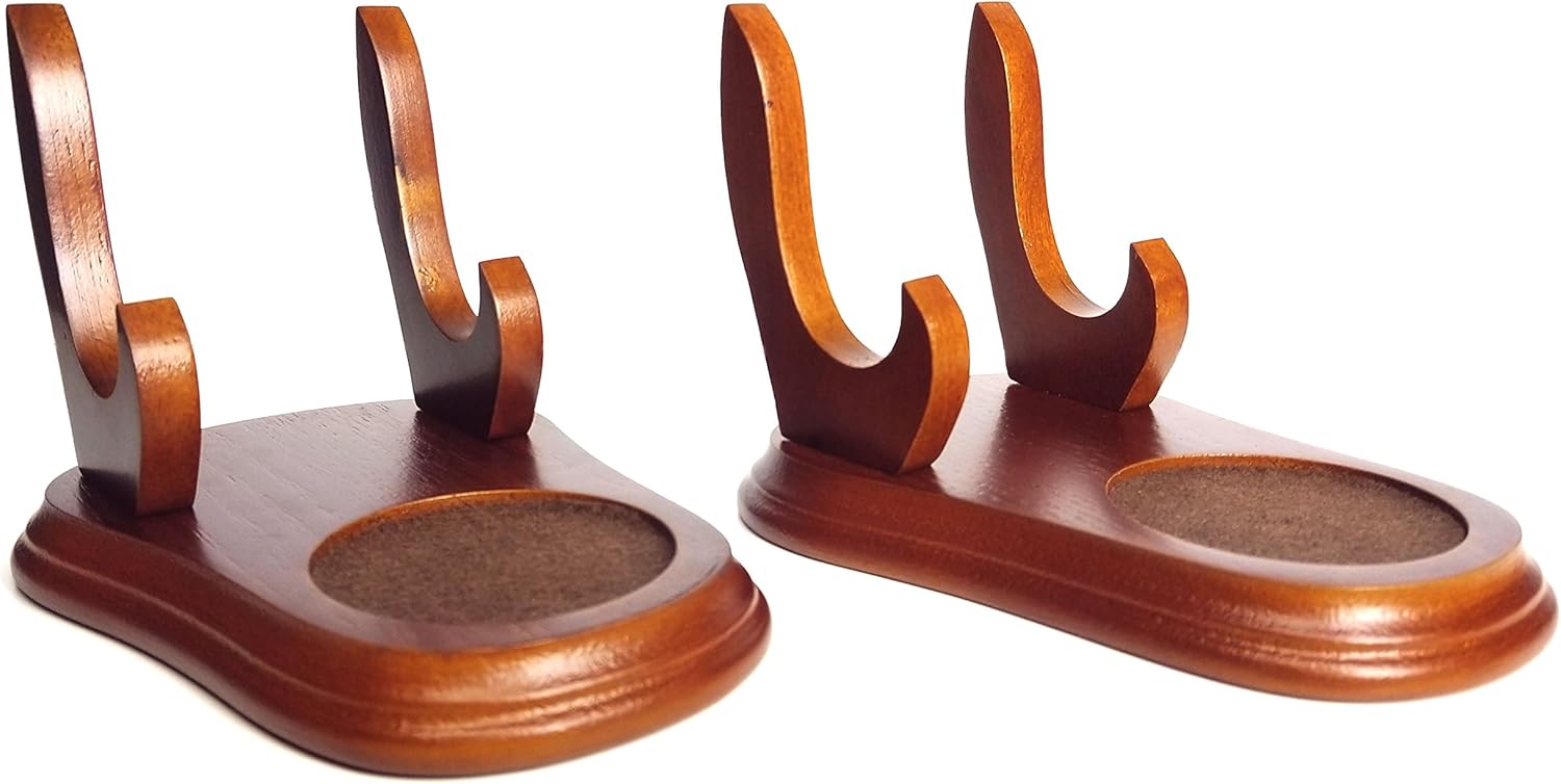 Cup and Saucer Wood Display Stands Walnut Finish Set of 2 Stands
