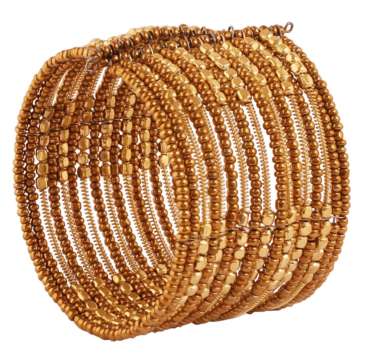 Touchstone New Indian Bollywood Beautiful Beaten Metal Multi Beads Wire Layers Wrist Enhancer Openable Cuff Bracelet in Gold Tone for Women. — image 1