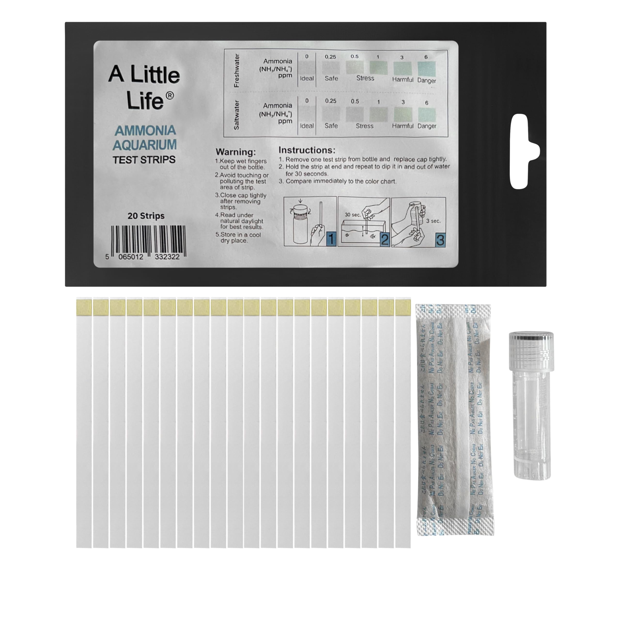 A Little Life Ammonia Tester Strips, NH3/NH4 Aquarium Test Kit (20-100x) (20 Strips)