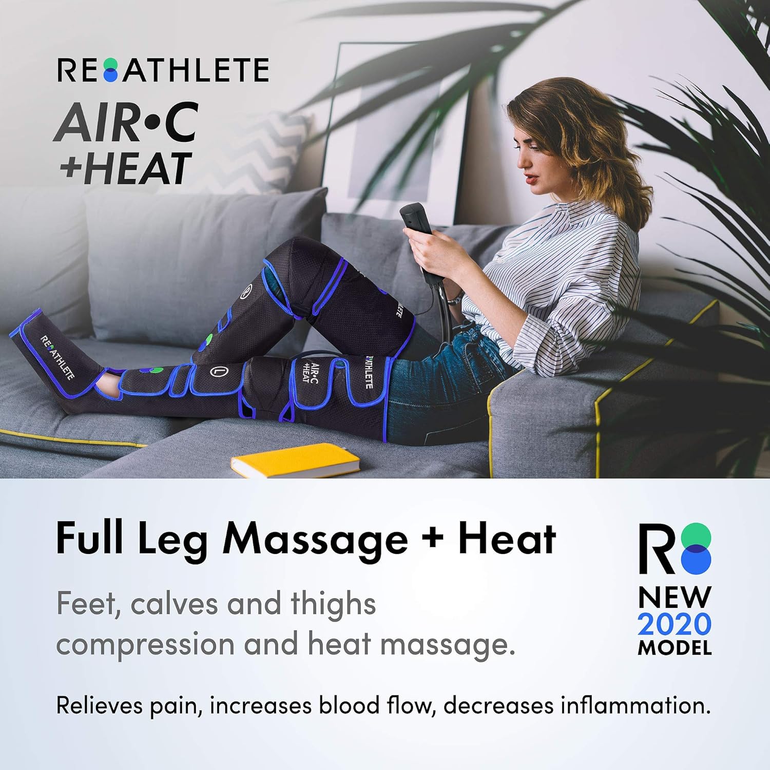 Reathlete Leg Massager, Air Compression for Circulation Calf Feet Thigh Massage, Muscle Pain Relief, Sequential Boots Device with Handheld Controller with Knee Heat Function: Health & Personal Care