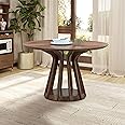 WILLIAMSPACE 47.24" Round Dining Table for 4-6, Modern Woodern Kitchen Table with Unique Solid Wood Pedestal, Farmhouse Circle Dining Room Table for Living Room Meeting, Only Table (Walnut)