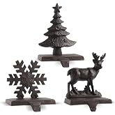 Gift Boutique 3 Pack Christmas Bronze Stocking Holders | Snowflake Reindeer Tree Mantel Hooks Fireplace Hanger Holiday Decorative Tabletop Display Set