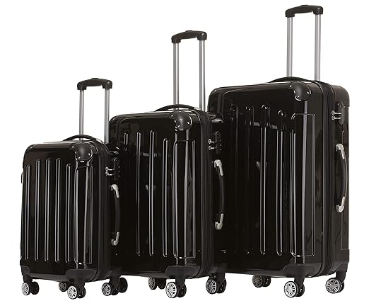 BEIBYE Zwillingsrollen 2048 Hartschale Trolley Koffer Reisekoffer in M-L-XL-Set in 17 Farben (Schwarz, SET)