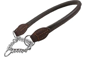 Rolled Genuine Leather Martingale Dog Collar Choker Brown 7 Sizes (#5 - Neck Circumf.13.75"-15.5")