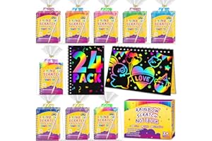PIGIPIGI KIDS Party Favors for Kids 4-8-12: 24 Pack Scratch Rainbow Art Crafts Notebook, Coloring Book Goodie Bags Stuffers Kit, Bulk Birthday Gift Classroom Prizes Girl Boy Toddler