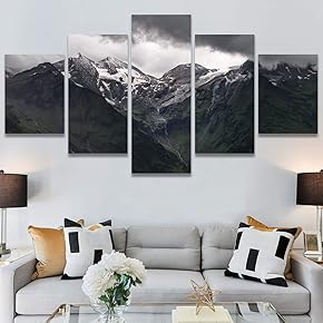 SIGNWIN 5 Panel Canvas Wall Art Monochromatic Mountains...