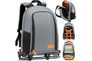 TARION Camera Backpack Waterproof Camera Bag Large Capacity Camera Case with 15 Inch Laptop Compartment Rain Cover for Women Men Photographer Lens Tripod Grey TB-02