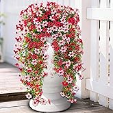 CCILAND Artificial Flowers for Outdoors Decoration, 2 PCS Fake Flower Plants UV Resistant Faux Hanging Spring Flowers Long Trailing Vines for Home Porch Garden Patio Yard (Mix Hot Pink and Pink)