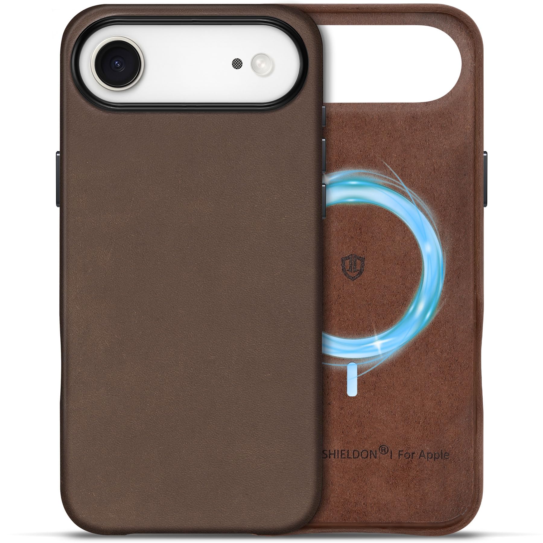 Photo 1 of SHIELDON Case for iPhone Air 6.5" 2025 | Top Grain Crazy Horse Leather, Compatible with Magsafe, Slim Fit, Magnetic Wireless Charging, Non-Slip, Shockproof, Metal Buttons, Camera Bezel - Dark Brown