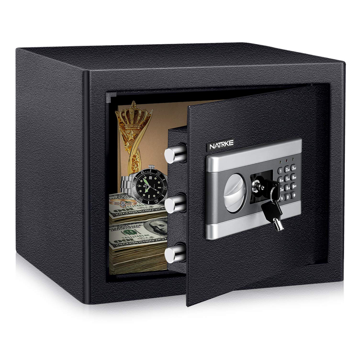 NATRKE 金庫 家庭用金庫 テンキー式 電子 防犯 緊急キー付き 家庭用 店舗用 保管庫 業務用 警報アラーム付き 床・壁に固定可能 日本語取扱説明書付き 28L商品画像