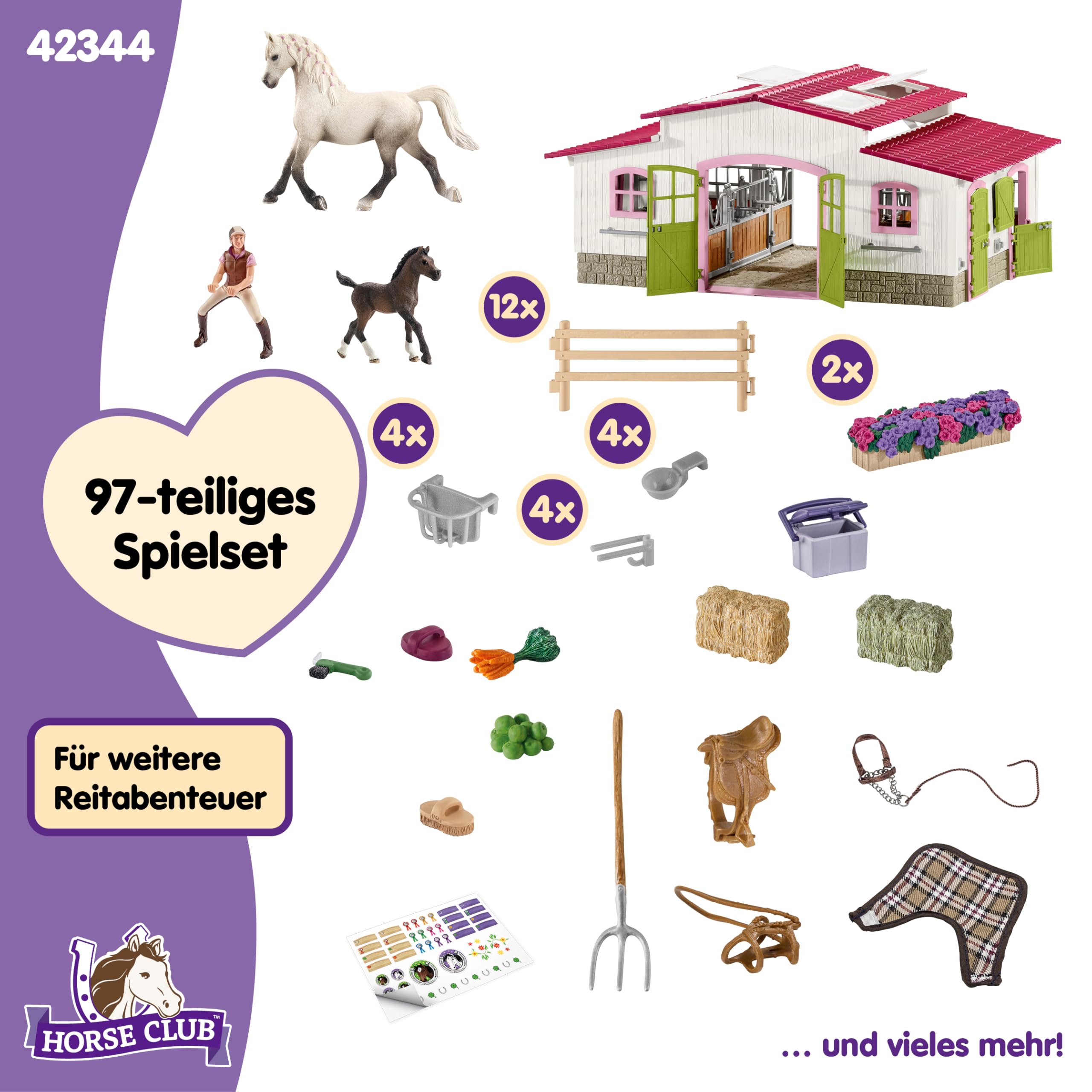 SCHLEICH Horse Club | Reiterhof mit Reiterin und Pferden 42344 | Set aus Stall, Mädchenfigur, 2 Pferden & Zubehör | Geschenk für Kinder | Spielzeug ab 5 Jahren | 97 Teile | exklusiv bei Amazon 5